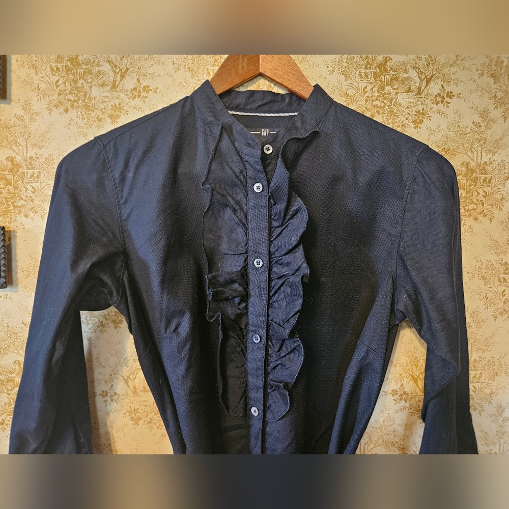 Gap 100% Cotton Navy Shirt Dress With Tie Belt - Picture 2 of 12